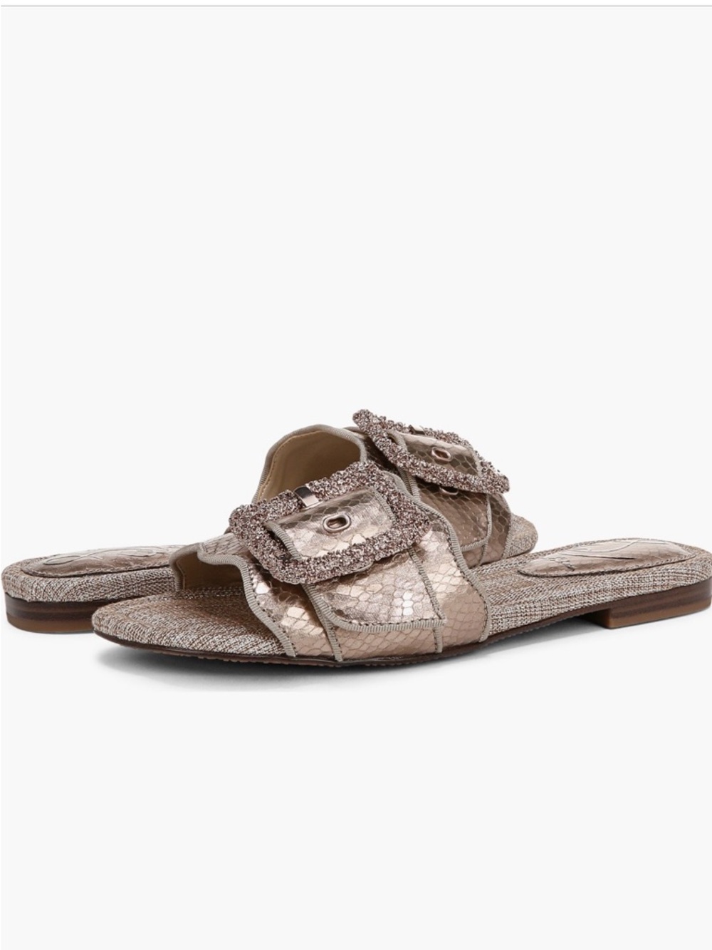 Sam Edelman Bambi 2 Snakeskin Embossed Pewter Slide with Metallic Buckle- 8.5